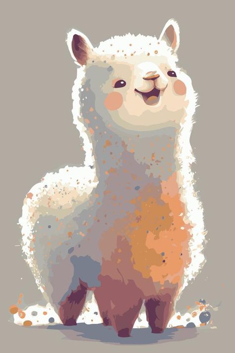 Happy cheerful lama. Hand drawn vector drawing of cartoon animal. Cute alpaca. Funny illustration. Llama Cute Cartoon, Croquis, Kawaii, Cute Llama Illustration, Alpaca Drawing Illustration, Cute Llama Art, How To Draw An Alpaca, Alpaca Cute Cartoon, Cute Drawn Animals