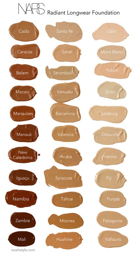 Different Shades Of Foundation, Nars Matte Foundation, How To Find The Right Foundation Shade, Foundation Shades Chart, Nars Foundation Shades, Makeup Knowledge, Camouflage Tattoo, Find Your Foundation Shade, Makeup Contouring