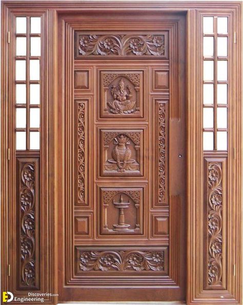 Top 40 Amazing Wooden Main Door Design Ideas | Engineering Discoveries Tor Design, Pintu Interior, House Front Wall Design, Pooja Door Design, Wooden Door Entrance, Traditional Front Doors, Modern Wooden Doors, Front Wall Design, House Main Door Design