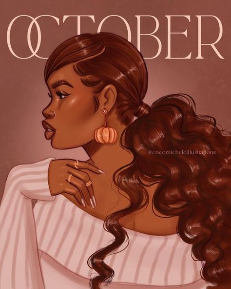 October Wallpaper, Monthly Pictures, Planner Art, Happy October, Black Artwork, Illustrators On Instagram, Women Art, New Month, Brown Girl