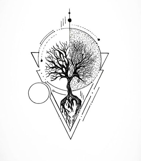 Geometric Tattoo Tree, Yggdrasil Tattoo, Ethereal Tattoos, Tattoo Artist Tattoo, Simple Tattoos For Guys, Circle Tattoos, Shape Tattoo, Muster Tattoos, Artist Tattoo