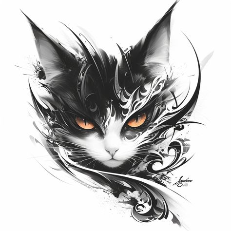 Tattoo Gato, Biro Art, Ink Link, Black Cat Tattoos, Cartoon Character Tattoos, Cat Tattoo Designs, Red Ink Tattoos, Japanese Tattoo Designs, Classy Tattoos