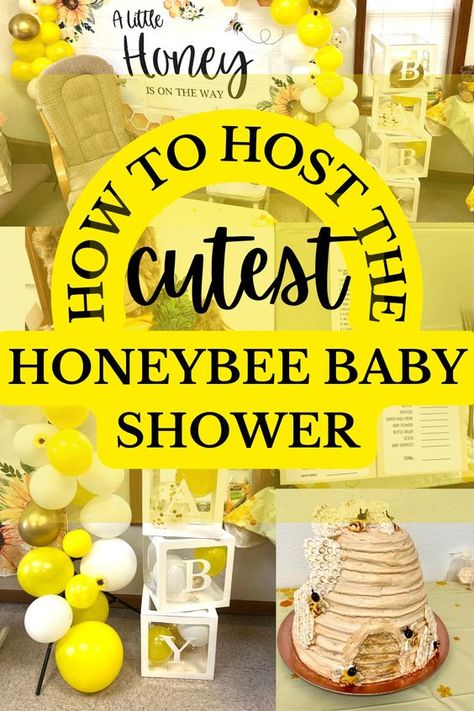 Wow! Such amazing honeybee baby shower theme ideas! I love the food, decor, and games inspiration and step-by-step guide to host the cutest little honey baby shower. Honeybee Baby Shower Theme, Honey Baby Shower Theme, Honey Bee Baby Shower Ideas, Bee Themed Baby Shower Ideas, Bee Baby Shower Theme Decoration, Bumble Bee Baby Shower Cake, Bee Baby Shower Food, Honey Bee Baby Shower Theme, Bee Baby Shower Decoration