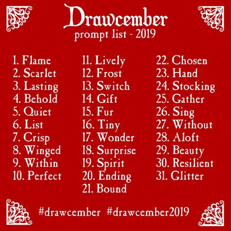 December Art Prompts, Winter Drawing Prompts, December Drawing Challenge, December Art Challenge, December Prompts, 30 Day Art Challenge, Sketchbook Challenge, 30 Day Drawing Challenge, Prompt List