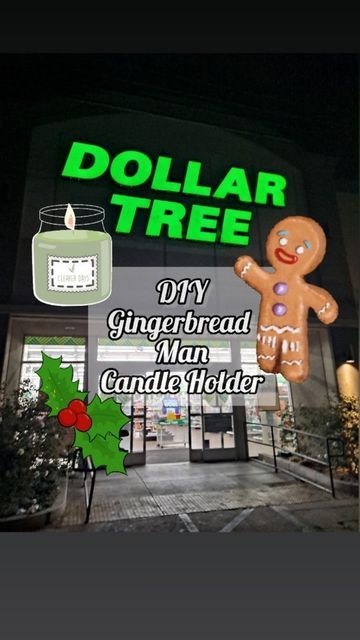 Diy Gingerbread Man, Diy Dollar Tree Christmas Candle Holders, Dollar Tree Christmas Candle Holder Diy, Dollar Tree Gingerbread Man, Pilar Candle Holders, Gingerbread Candles, Diy Pillar Candle Holders, Gingerbread Candle Holder, Votive Candle Holders Diy