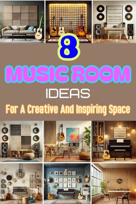 Transform your space into a musical haven with these 8 creative music room ideas. Opt for soundproofing to enhance acoustics, allowing you to practice or record without disturbances. Add a cozy corner with comfortable seating for music listening or jam sessions. Showcase your instruments with stylish displays or wall-mounted racks. Integrate mood lighting like LED strips or pendant lamps to set the tone. Consider colorful wall art or vinyl record displays for visual appeal. Create a dedicated area for recording equipment with sleek shelves or a minimalist desk. Personalize the room with musical-themed décor and wall quotes. Music Cabinet Ideas, Music Studio Home Ideas, Music And Craft Room, Music Themed House, Music Room Library Study, Music Decor Aesthetic, Home Guitar Room, Basement Music Room Ideas, Music Lounge Room Ideas