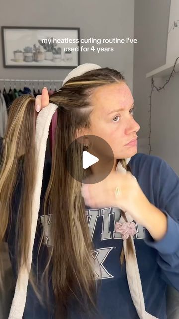 Madisynn on Instagram: "this is your sign to try heatless curls" Heatless Curls In An Hour, Heatless Curls Technique, Healthy Hair Styles For Sleep, How To Put In Heatless Curls Overnight, Heatless Curls Overnight Bathrobe, Heatless Curls Overnight With Robe, Comfy Heatless Curls, Beach Wave Heatless Curls, Sleep Curls Night