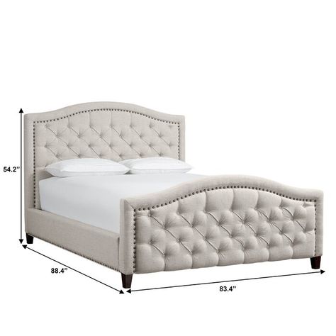 Queen Bed Dimensions, Tufted Upholstered Bed, Tufted Bed, Traditional Bed, Upholstered Panel Bed, Bed Dimensions, California King Bedding, Upholstered Panels, Upholstered Bed