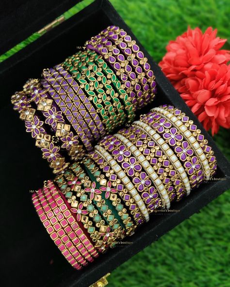 ⚜️ Customized assorted kundan bangles for silk sarees ⚜️ Customization available in all possible combinations of saree/any outfit colors ⚠️Strictly don’t copy our designs. Respective copyright actions will be taken accordingly 💌 We’re exclusively specialized in silkthread shining finishing and intricate stone finishing 🥰🥰 ⚜️ Follow @maya_venba_boutique for exquisite bangles collections and exclusive finishing ❣️ ❣️ DM/Whatsapp - 8637452661 to get customized ❣️ Bridal bangles and bulk ... Bangles For Saree, Kundan Bangles Design, Creative Videos, Kundan Bangles, Silk Thread Bangles, Thread Bangles, Thread Jewellery, Bridal Bangles, Baby Dresses