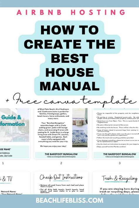 How To Create An Airbnb House Guide + FREE Canva Template Airbnb Checklist House Guests, Airbnb House Manual Template, Airbnb Binder Template, Air Bnb Inspiration, Air Bnb Welcome Binder, Airbnb Binder, Airbnb Manual, Texas Branding, Airbnb Printables