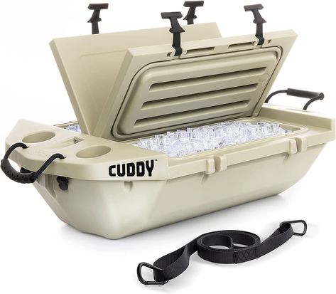 The Cuddy Floating Cooler is the perfect way to keep your food and drinks cold and fresh on your next outdoor adventure. This durable and versatile cooler can be used in and out of the water, making it perfect for boating, fishing, camping, and more. The Cuddy Floating Cooler has a spacious interior that can hold up to 40 quarts of food and drinks, and a built-in drain plug for easy cleaning. Floating Cooler, Coolest Cooler, Float Trip, Ice Chest, Sports Camp, Shell Design, Outdoor Fun, Outdoor Accessories, Camping Gear