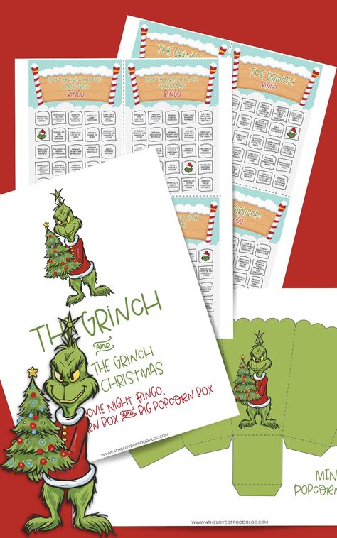 Grinch Bingo Free Printable, Grinch Poop Printable Free, Grinch Printables Free, Christmas Movie Bingo, Grinch Snack, Grinch Popcorn, Movie Bingo, Elf Shenanigans, Holiday Movie Night