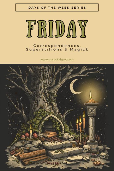 Dive into 'Friday: Correspondences, Superstitions & Magick' 🌹✨ Venus rules Friday, casting a spell of love, beauty, and pleasure. Discover how to weave Friday's enchanting vibes into your rituals for attraction, harmony, and artistic inspiration. Perfect for love spells and fostering connections. ❤️🕯️ #VenusMagic #FridayRituals Friday Correspondences, Witchy Hobbies, Spells For Success, Black Magic Witch, Success Spells, Magical Correspondences, Pagan Life, Wiccan Rituals, Voodoo Magic