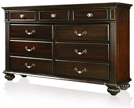 Furniture of America Damos Traditional Wood 9-Drawer Dresser in Dark Walnut Best Dresser, Transitional Dresser, Walnut Bedroom, Traditional Dressers, Colorful Dresser, Drawers Design, Solid Wood Dresser, Walnut Dresser, Beautiful Dresser