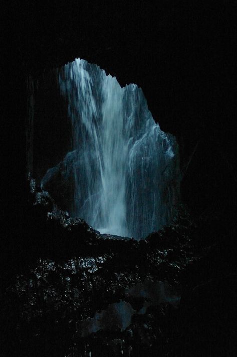 Cave Behind Waterfall Art, Dragon Cave Aesthetic, Cave Waterfall Art, Waterfall At Night Aesthetic, Underground Cave Aesthetic, Caves Aesthetics, Dark Waterfall Aesthetic, Cave Aesthetic Dark, Water Dragon Aesthetic