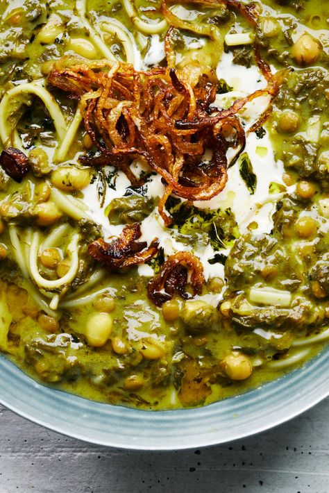 Ash Reshteh (Persian Greens, Bean and Noodle Soup) Recipe - NYT Cooking Ash Reshteh, Iranian Cuisine, Persian Cuisine, Iranian Food, Nyt Cooking, Noodle Soup Recipes, Persian Food, Middle Eastern Recipes, Noodle Soup