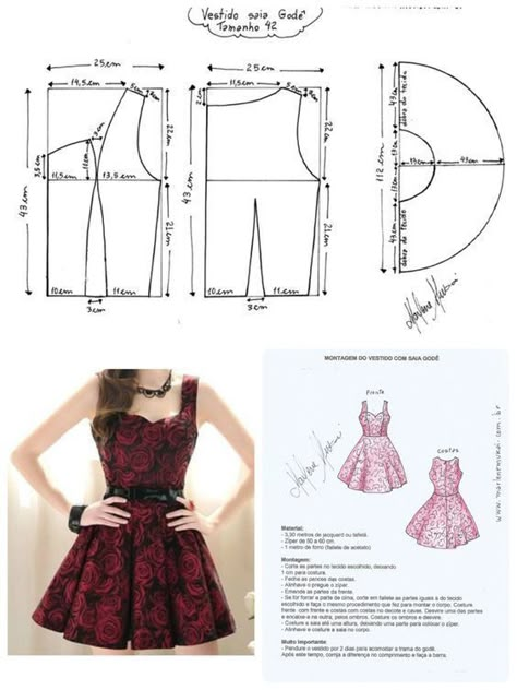 Circle Skirt Pattern, Basic Dress Pattern, Dress Patterns Diy, Girls Dress Sewing Patterns, Sewing Clothes Women, Vintage Dress Patterns, Blouse Pattern Sewing, Diy Sewing Pattern, Diy Sewing Clothes