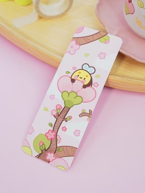 KatnippStudios - Etsy Book Mark Art, Cute Bookmark Ideas, Kawaii Bookmarks, Bookmark Illustration, Pink Doodles, Bee Character, Printed Bookmarks, Pink Bookmark, Reading Routine