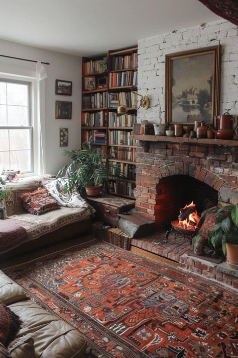 Cosy Lounge, Country Rose, Casa Country, Rose Cottage, Dream House Interior, Boho Living, Living Room With Fireplace, Living Room Makeover, Boho Living Room