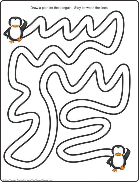 Penguin Worksheets, Pencil Challenge, Mazes For Kids Printable, Pre Writing Activities, Mazes For Kids, Preschool Writing, Winter Preschool, Class Room, Learning Ideas