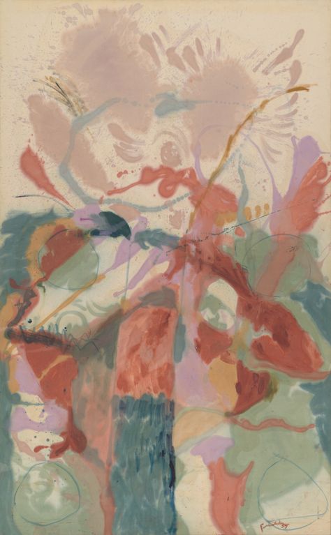 Helen Frankenthaler. Jacob's Ladder. 1957 | MoMA Pollock Paintings, Helen Frankenthaler, Jacob's Ladder, Willem De Kooning, American Painting, Manhattan New York, Jackson Pollock, Abstract Expressionist, Museum Of Modern Art