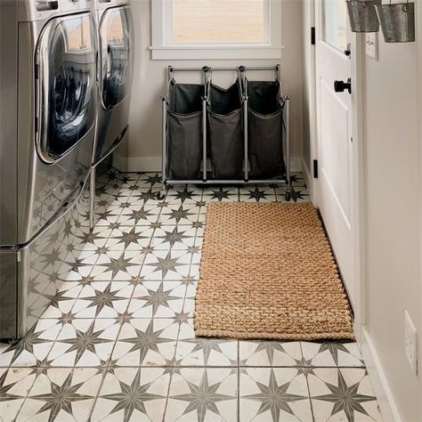 Kings Star Nero 17-5/8"x17-5/8" Ceramic F/W Tile Star Tile, Patterned Wall, Vintage Industrial Design, Vinyl Floor Tiles, Merola Tile, Room Tiles, House Tiles, Square Tile, Laundry Room Makeover