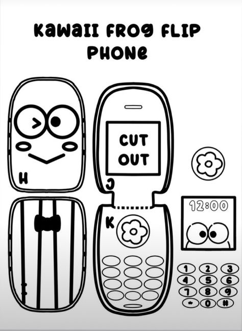 Cardboard Flip Phone Template, Cardboard Flip Phone, Flip Phone Template, Hello Kitty Games, Phone Craft, Diy Hello Kitty, Hello Kitty Printables, Phone Template, Hello Kitty Crafts