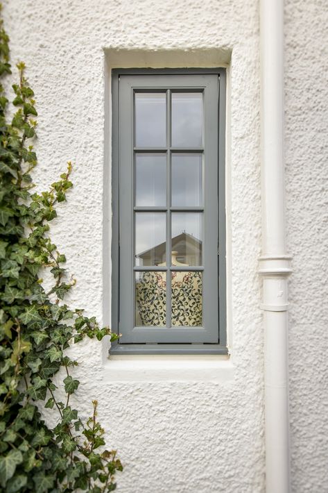 Painted Windows Exterior, Pebble Gray Windows, Sage Green Window Frames, Windows Colour Ideas, New Windows On Old House, Grey Windows Inside, Light Grey Windows Exterior, Window Frame Colors Exterior, Window Colors Exterior