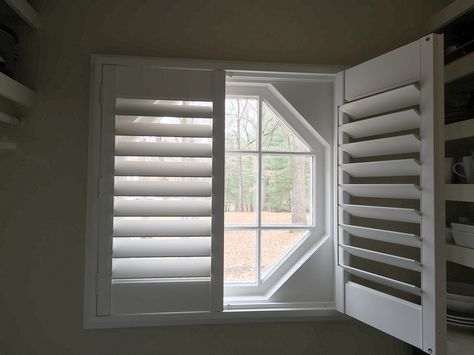 Hexagon Window Covering, Hexagon Window Ideas, Octagon Window Covering Ideas, Peak Windows, Octagonal Window, Hexagon Window, Octagon Window, Specialty Windows, Basement Windows