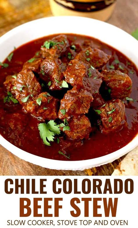 Colorado Beef, Chile Colorado, Colorado Food, Red Chile Sauce, Clear Soup, Crockpot Recipes Beef Stew, Chile Sauce, Stew Meat Recipes, Beef Stew Crockpot