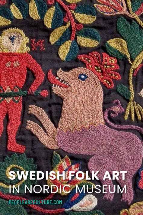 Explore the captivating world of Swedish folk art at the Nordic Museum. Uncover the inspirations behind beloved designs in a conversation with the curator. Immerse yourself in a diverse collection of tapestries, wood carvings, and paintings. Discover the cultural significance and skilled craftsmanship. Experience the beauty of Swedish heritage through art. Swedish Culture Aesthetic, Folk Art Symbols, Sweden Culture, Swedish Tapestry, Embroidery Folk Art, Swedish Culture, Nordic Folk Art, Swedish Heritage, Art Symbols