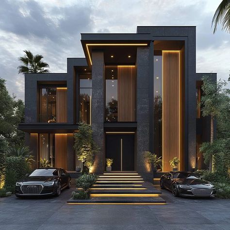 Contemporary Facade House, Luxury Villa Elevation, Luxurious Villa Exterior, Modern Villa Elevation Design, Modern Facade Design Residential, Minimal Villa Design, Modern Village House Design, Modern Mansion Exterior, Villa House Design