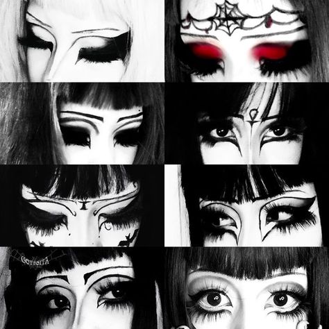 Goth Makeup Ideas Drawing, Brown Hair Goth, Mopey Goth, Goth Makeup Ideas, Goth Makeup Looks, Trad Goth Makeup, Goth Eye Makeup, Scene Makeup, Punk Makeup