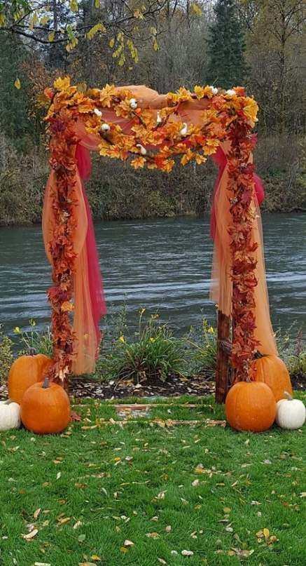 Sensational Fall Wedding Arch Ideas Autumn Wedding Arch Ceremony Backdrop, Fall Wedding Ideas With Pumpkins, Simple Fall Wedding Bouquets Rustic, Fall Wedding Vow Renewal, Fall Wedding Gifts For Guests, Diy Fall Wedding Arch Outdoor, Fall Wedding Arch Ideas Diy, Fall Wedding Decorations Ceremony, Fall Weddings With Pumpkins