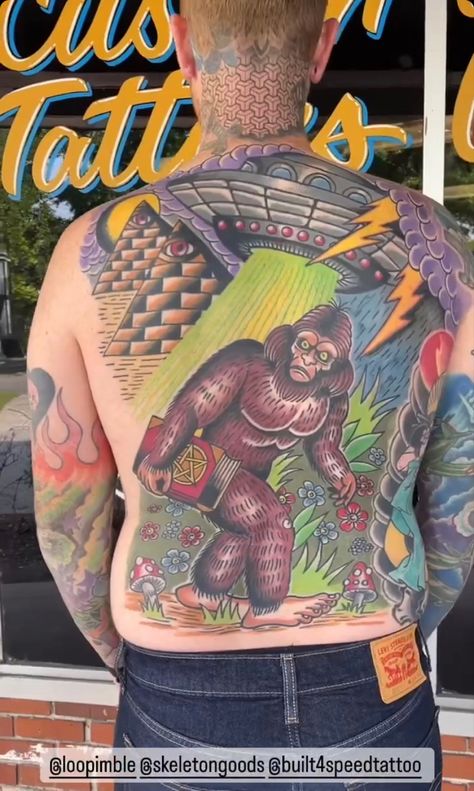 Traditional Sasquatch Tattoo, Big Foot Tattoo, Sasquatch Tattoo, Cryptid Tattoo, Bigfoot Tattoo, Meaning Tattoos, Traditional Tattoo Sleeve, True Tattoo, Amazing Artists