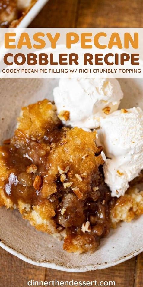 Pecan Cobbler tastes like the best ever pecan pie and ready in half the time. #dessert #pecanpie #pecans #cobbler #dessertcobbler #dinnerthendessert Essen, Best Ever Pecan Pie, Pecan Cobbler Recipe, Pumpkin Pecan Cobbler, Pecan Pie Cobbler, Pecan Cobbler, Pecan Desserts, Dinner Then Dessert, The Best Dessert