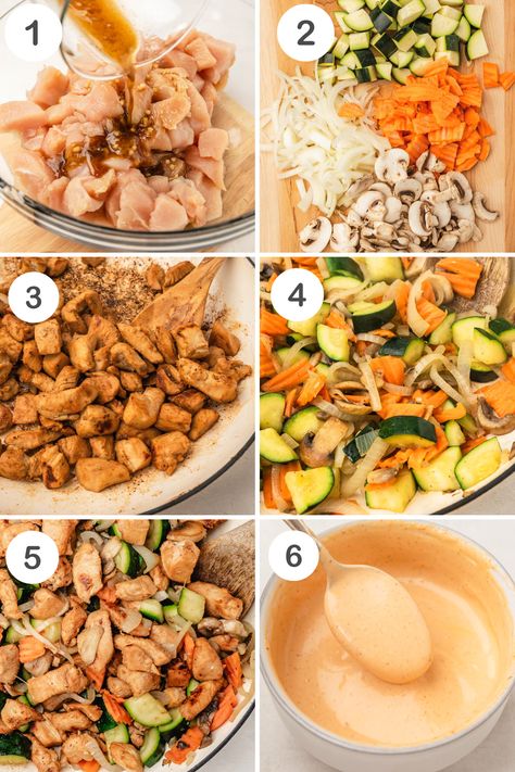 How to make Hibachi at home with this easy hibachi recipe! Turn your home kitchen into a Japanese steakhouse with delicious hibachi bowls filled with rice, chicken, veggies, and homemade yum yum sauce. An easy 30-minute weeknight meal. Hibachi Chicken Rice Bowls, Hibachi Rice Bowl, High Protein Hibachi, Crock Pot Hibachi Chicken, How To Make Hibachi Chicken, Home Made Hibachi Recipes, Hibachi Chicken Bowl, Hibachi Chicken Recipe Easy, Hibachi Bowl Recipe