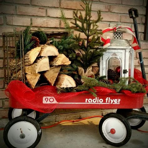 Radio Flyer Wagon Christmas decor for front porch Wagon Christmas Decor, Christmas Decor For Front Porch, Decor For Front Porch, Porch Modern, Radio Flyer Wagon, Outdoor Christmas Tree Decorations, Radio Flyer Wagons, Outside Christmas Decorations, Outdoor Christmas Tree