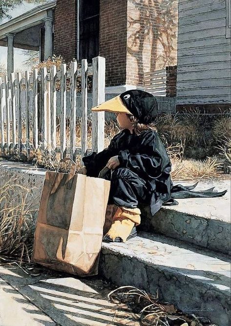 THE OTHER SIDE OF ART | Steve Hanks Halloween, 1993 Watercolor Private collection | Facebook Steve Hanks Paintings, Steve Hanks, Carved Wood Sculpture, Black Crow, 20 Century, Unframed Art, Wood Sculpture, Paint Designs, Art Materials