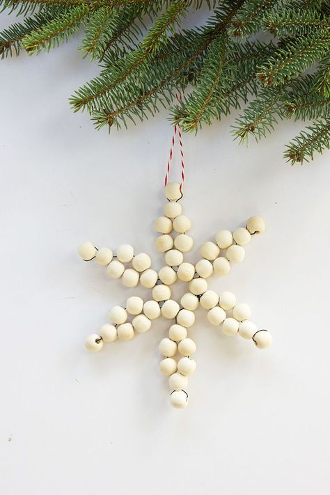 DIY Snowflake Ornament Bead Snowflake Ornament, Snowflake Ornaments Diy, Beaded Ornaments Diy, Diy Snowflake, Beaded Snowflakes Ornament, Beaded Christmas Decorations, Diy Beaded Ornaments, Christmas Snowflakes Ornaments, Snow Flakes Diy