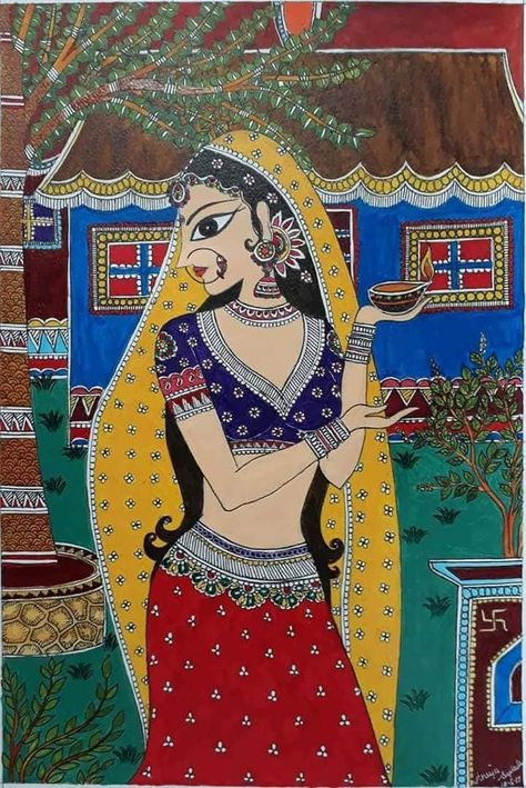 Madhu Madhubani Paintings Peacock, Ramayana Story, Mithila Art, Mithila Painting, Rajasthani Painting, Gond Painting, Madhubani Paintings, Rajasthani Art, Owl Artwork