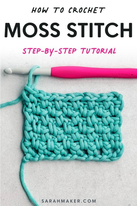 Learn how to crochet the moss stitch, aka granite stitch, woven stitch, or linen stitch.  PRINT Crochet Moss Stitch, Crochet Moss, Woven Stitch, Moss Stitch Pattern, Crochet Coaster Pattern, Linen Stitch, Beginner Crochet Projects, Crochet Stitches For Beginners, Learn How To Crochet