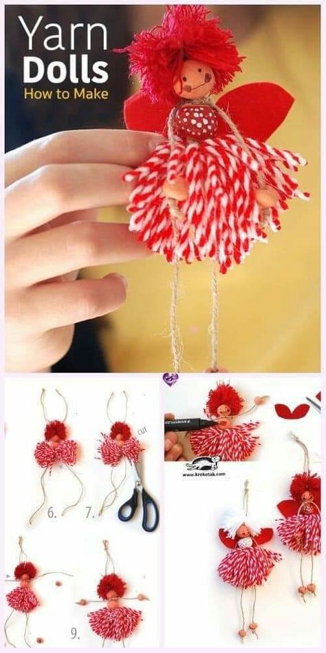 Diy Doll Easy, Diy Yarn Dolls, Yarn Crafts For Kids, Easy Yarn Crafts, Yarn Dolls, Diy Yarn, Fairy Crafts, Pom Pom Crafts, Clothespin Dolls