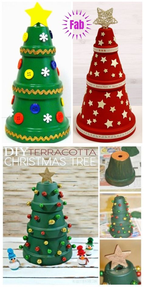 DIY Terra Cotta Flower Pot Christmas Decorations & Craft Tutorials - Clay Pot Christmas Tree DIY Tutorial Pot Christmas Decorations, Potted Christmas Trees, Terra Cotta Pot Crafts, Flower Pot Crafts, Clay Pot Crafts, Tree Diy, Christmas Crafts Decorations, Clay Pot, Mason Jar Crafts