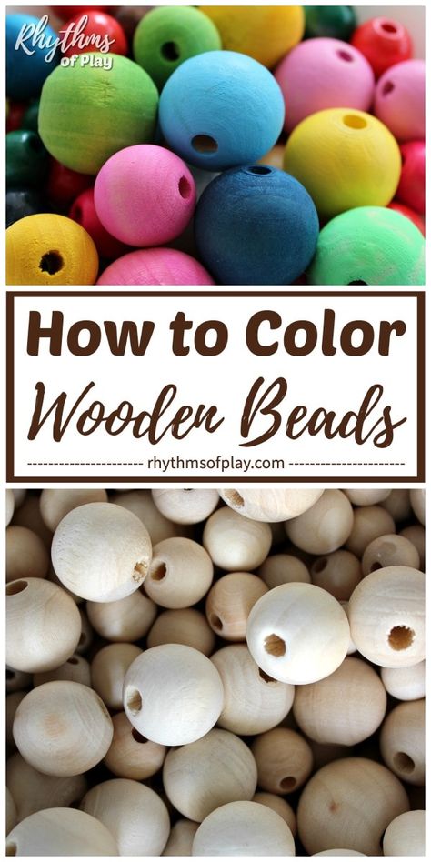 How To Make Wooden Beads, Painted Wood Bead Garland Diy, Best Paint For Wood Crafts, Wood Bead Wristlet Keychain Diy, Wooden Bead Ornaments Christmas, Diy Bead Garland How To Make, Wood Bead Jewelry Diy, Wood Ball Crafts, Decorative Beads In Tray