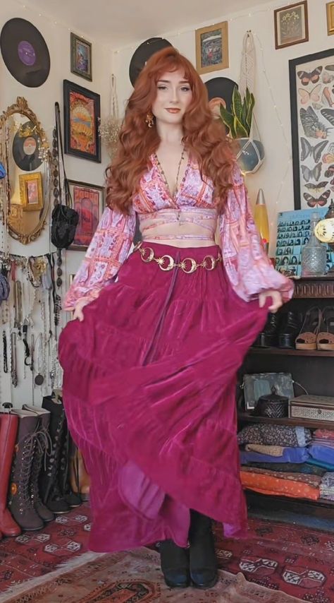 Pink Witchy Outfits, Pink Whimsigoth Outfit, Whismgoth Outfits, Pink Whimsigoth, Fairytale Clothes, Flowy Clothing, Witchy Outfits, Earthy Outfits, Estilo Hippie