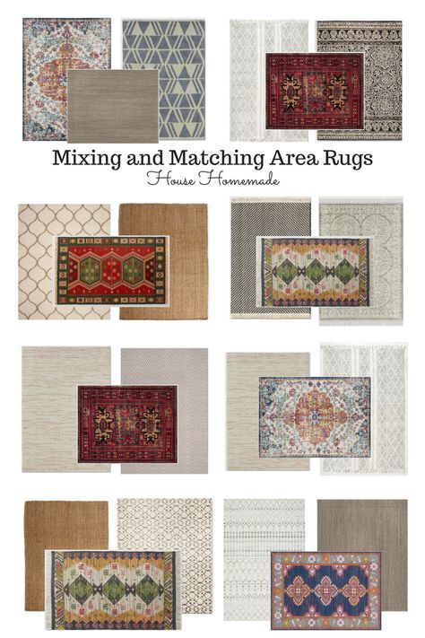 House Homemade: Mixing and Matching Rugs in an Open Floor Plan Mixing Rugs In Open Floor Plan Kitchen, Rugs In Open Concept House, Multiple Area Rugs In Open Floor Plan, Open Concept Rug Ideas, Lots Of Rugs On Floor, How To Style Open Floor Plan, Layering Area Rugs Living Rooms, Rugs For Open Floor Plan Layout, Mixing Area Rugs