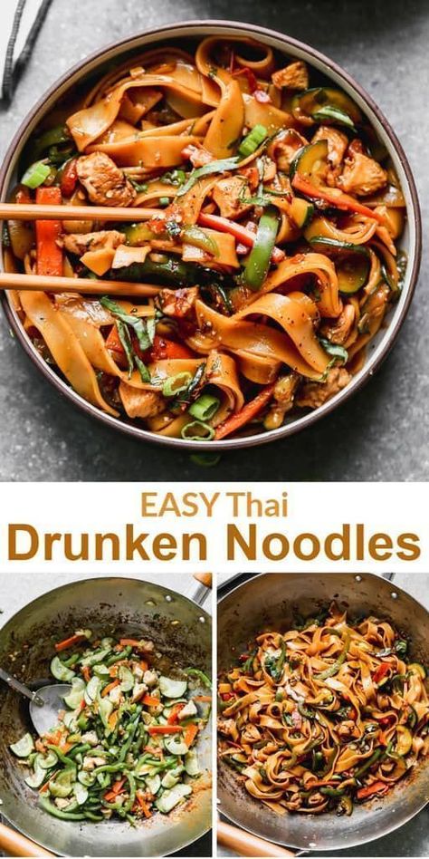 Sweet Thai Noodles, Thai Seasoning For Chicken, Red Rice Noodle Recipes, Dinner With Rice Noodles, Pork Thai Noodles, What To Do With Leftover Rice Noodles, Pork Drunken Noodles, Drunken Rice With Chicken, Asian Drunken Noodles