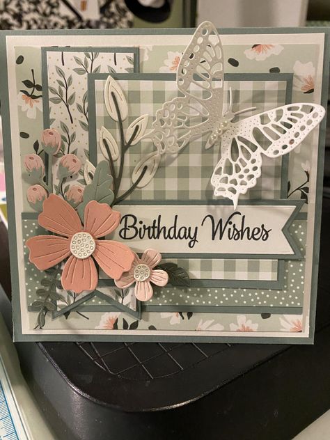 Scrapbook Birthday Card Ideas, Women Birthday Cards, Birthday Homemade Cards, Female Stampin Up Birthday Cards, Square Cards, Birthday Cards To Make, Pretty Card Ideas, Feminine Birthday Cards, Die Cut Cards Ideas Handmade