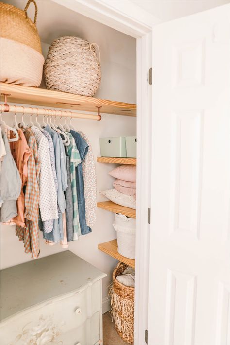 Room Closet Makeover, Organiser Son Dressing, Custom Shelves, Dresser In Closet, Closet Renovation, Open Closet, Nursery Closet, Shelves Diy, Closet Remodel